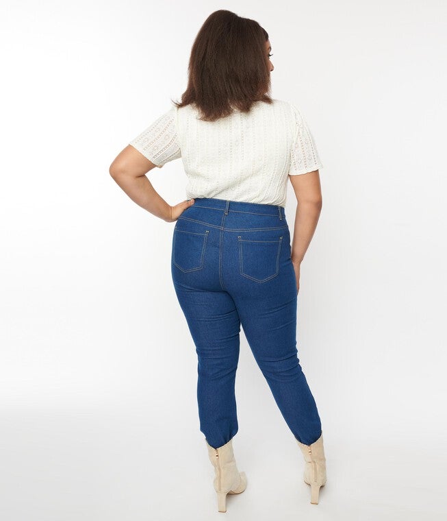 Blue Denim Cuffed Jeans, , alternate image number null