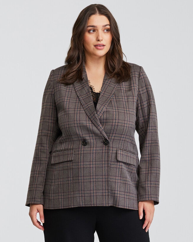 Lilibet Brown Check Double-Breasted Blazer, , alternate image number 5