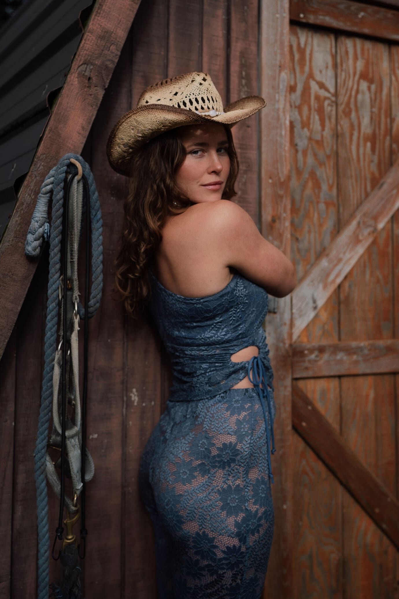 Carolina Lace One-Shoulder Top, Steel Blue / Dusty Blue, alternate image number 2