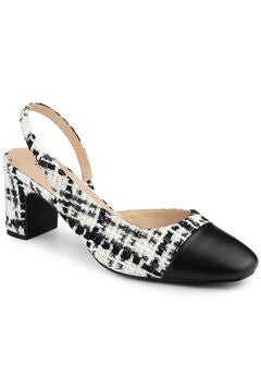 Slingback Cap Toe Plaid Chunky Heel Pumps