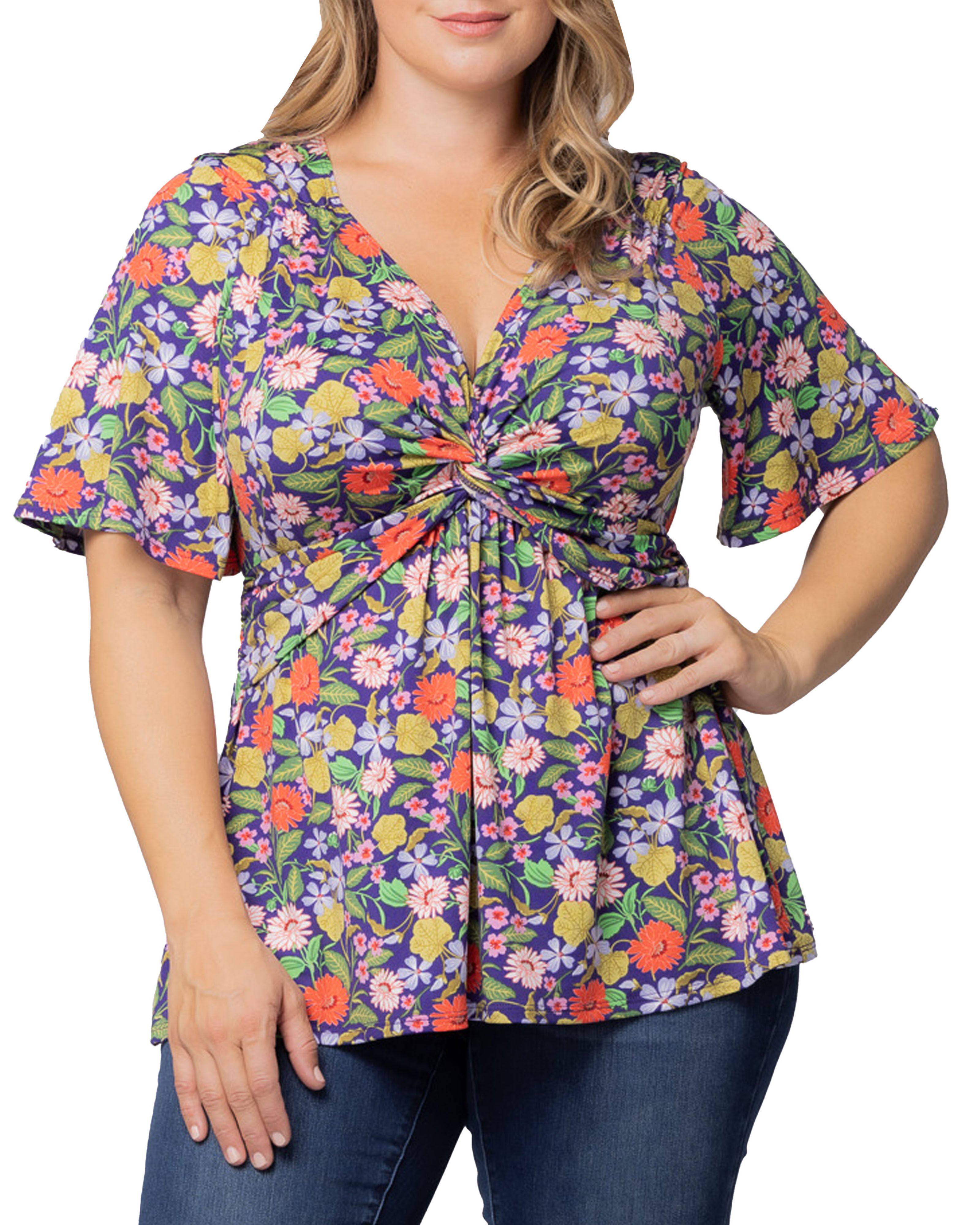 Abby Twist Front Top, VIBRANT GARDEN PRINT / Purple, alternate image number 2