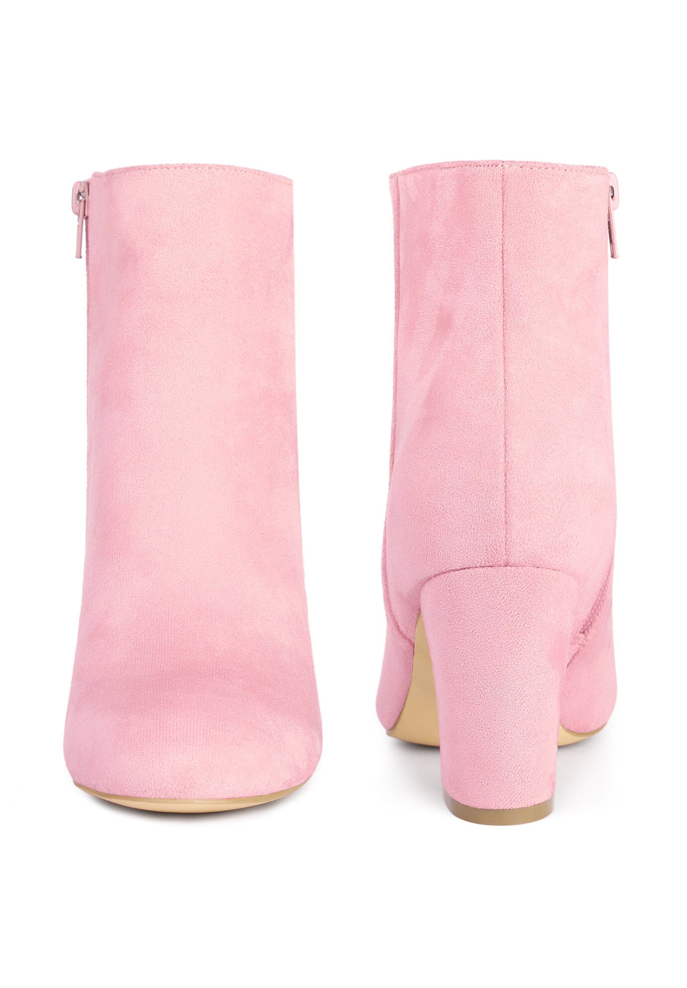Round Toe Chunky High Heels Ankle Boots for Women, Pink / Pink, alternate image number 1