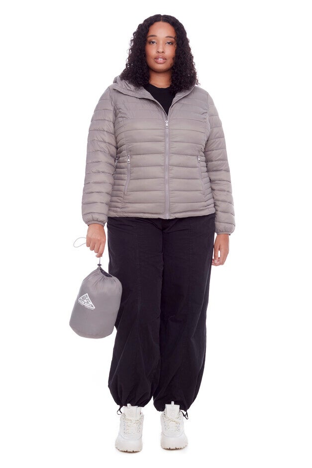 Women's Plus Size - YOHO | Vegan Down Lightweight Packable Puffer Jacket & Bag, Taupe / Taupe, alternate image number 1