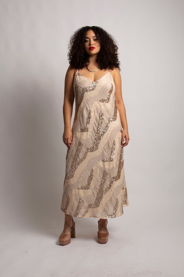 Beaded Cabaret Slip Dress - Champagne, , alternate image number 6