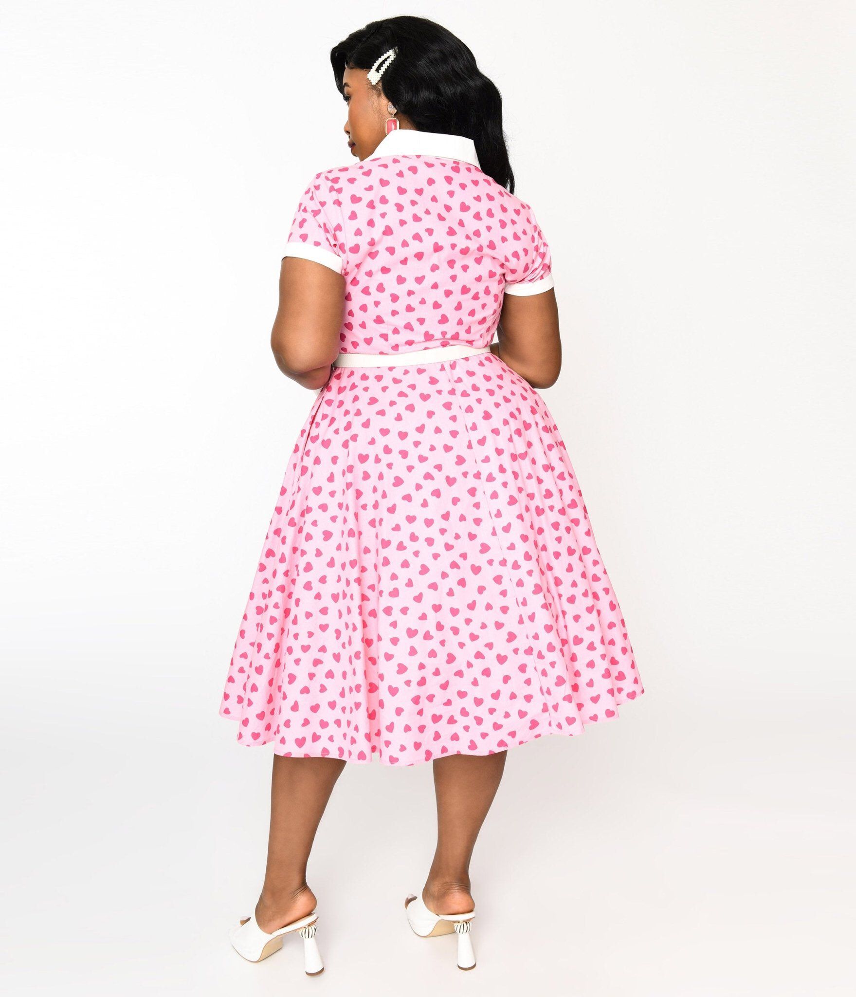 Unique Vintage Hot Pink Heart Alexis Swing Dress, Hot Pink Heart / Pink, alternate image number 1