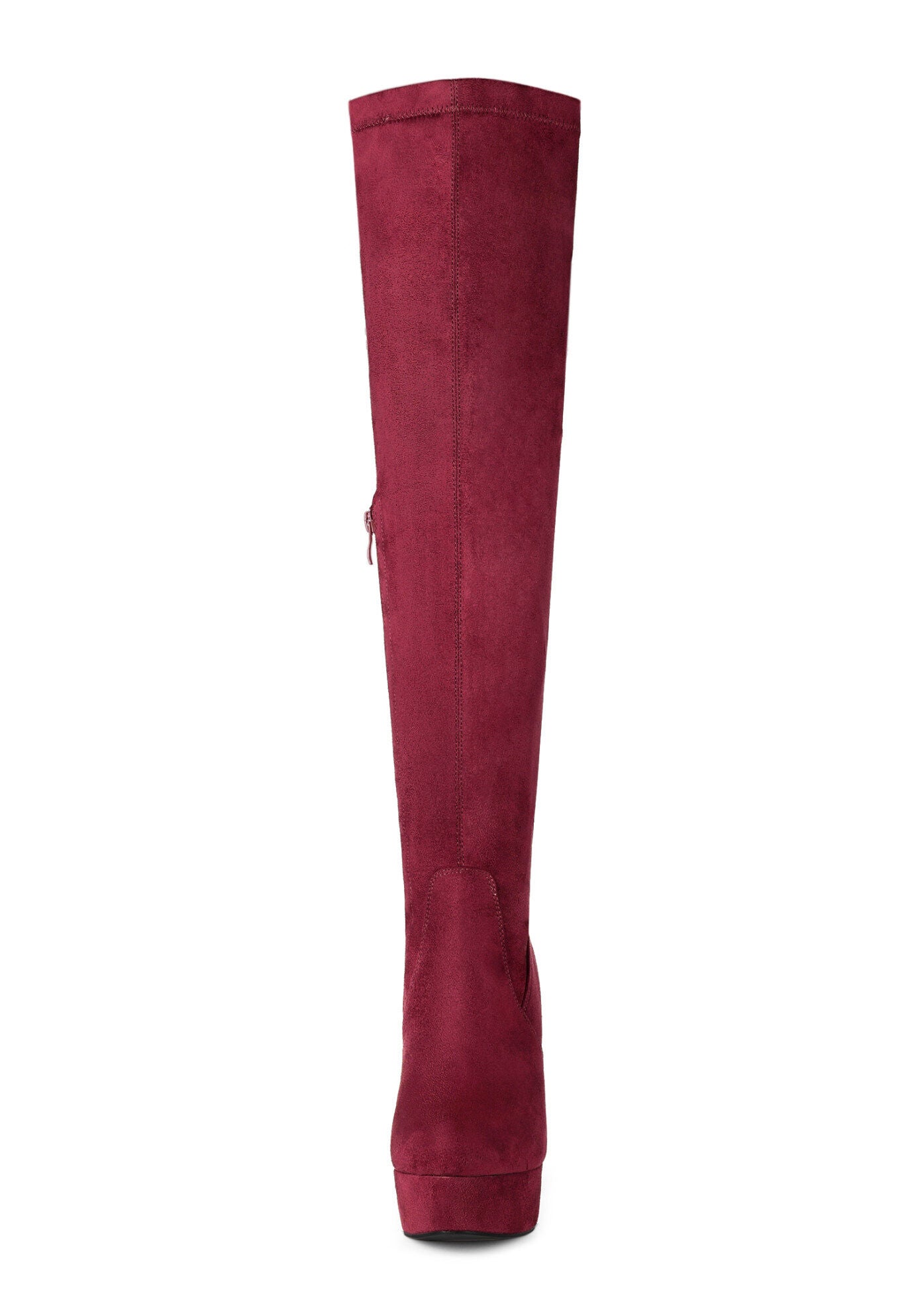 PLATFORM BLOCK HEEL OVER KNEE HIGH BOOTS, Burgundy / Burgundy, alternate image number 1