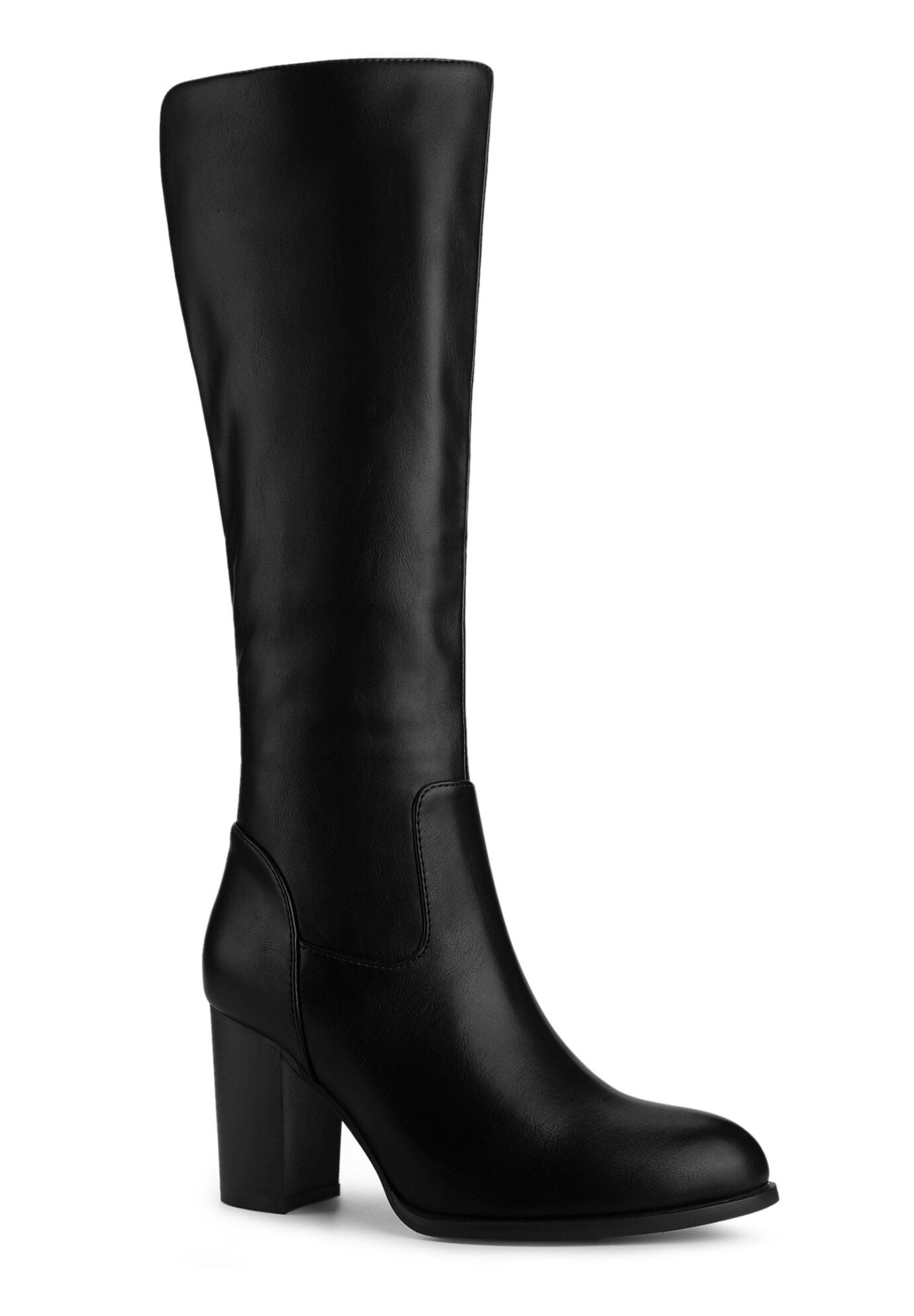 Round Toe Stacked Block Heels Knee High Boots | Dia & Co