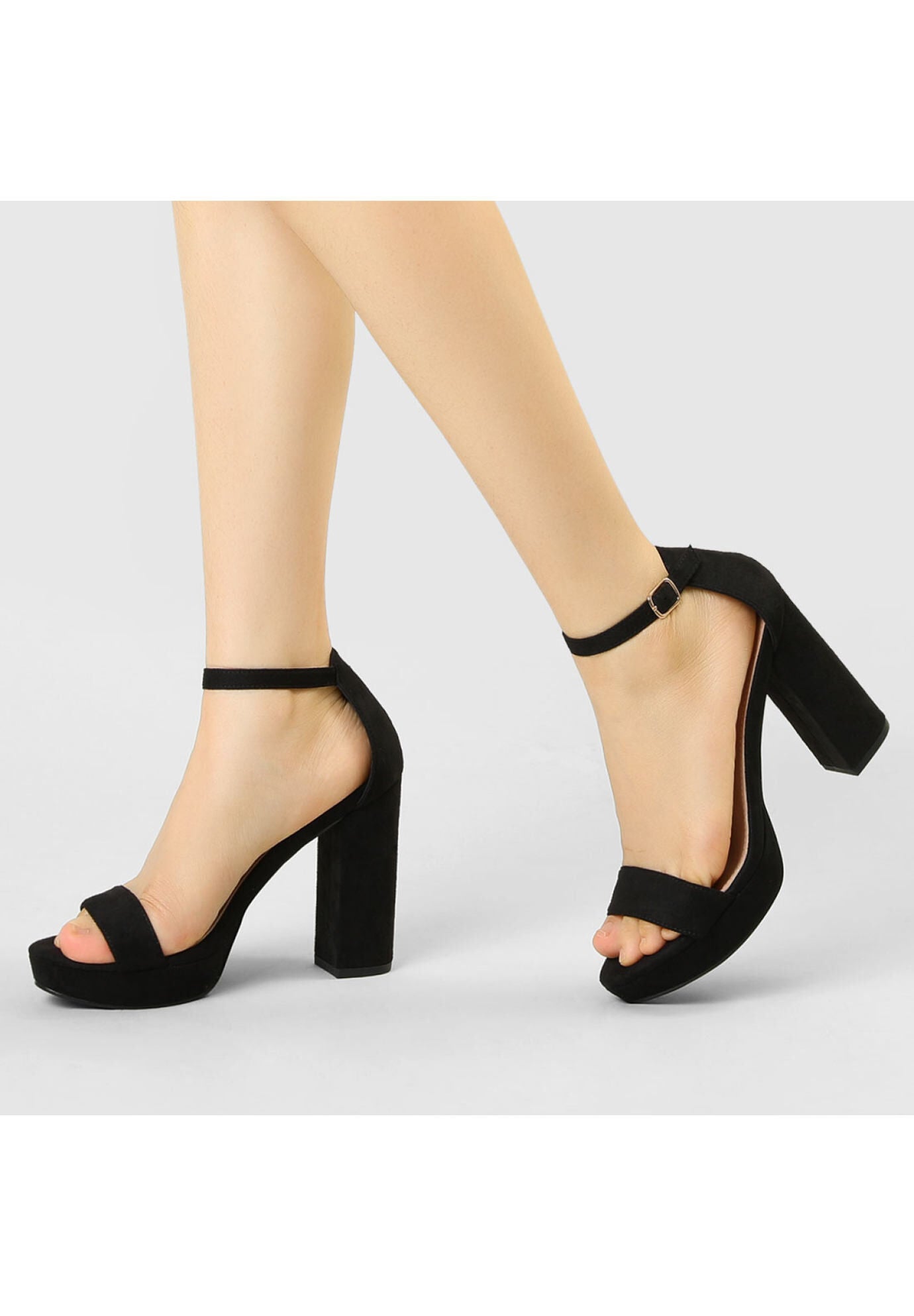 Platform Ankle Strap Chunky High Heel Sandals, Black / Black, alternate image number 1