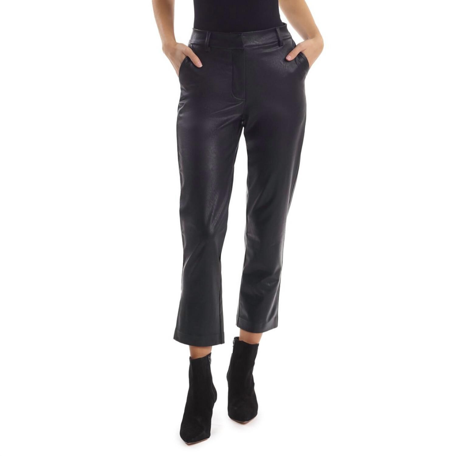 Faux Leather Cropped Trousers In Black, Black / Black, hi-res image number 0