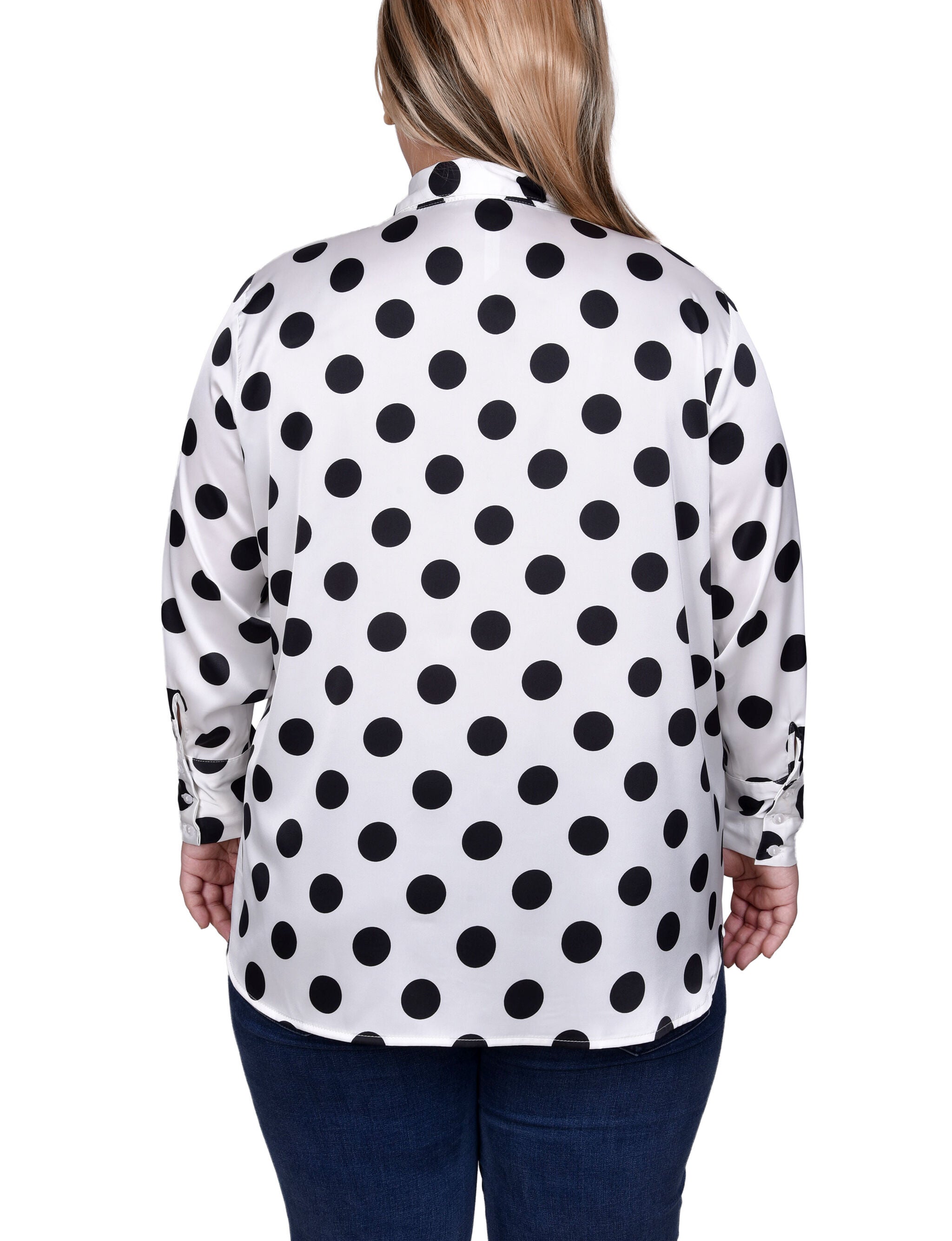 Long Sleeve Dotted Satin Blouse, , alternate image number 3