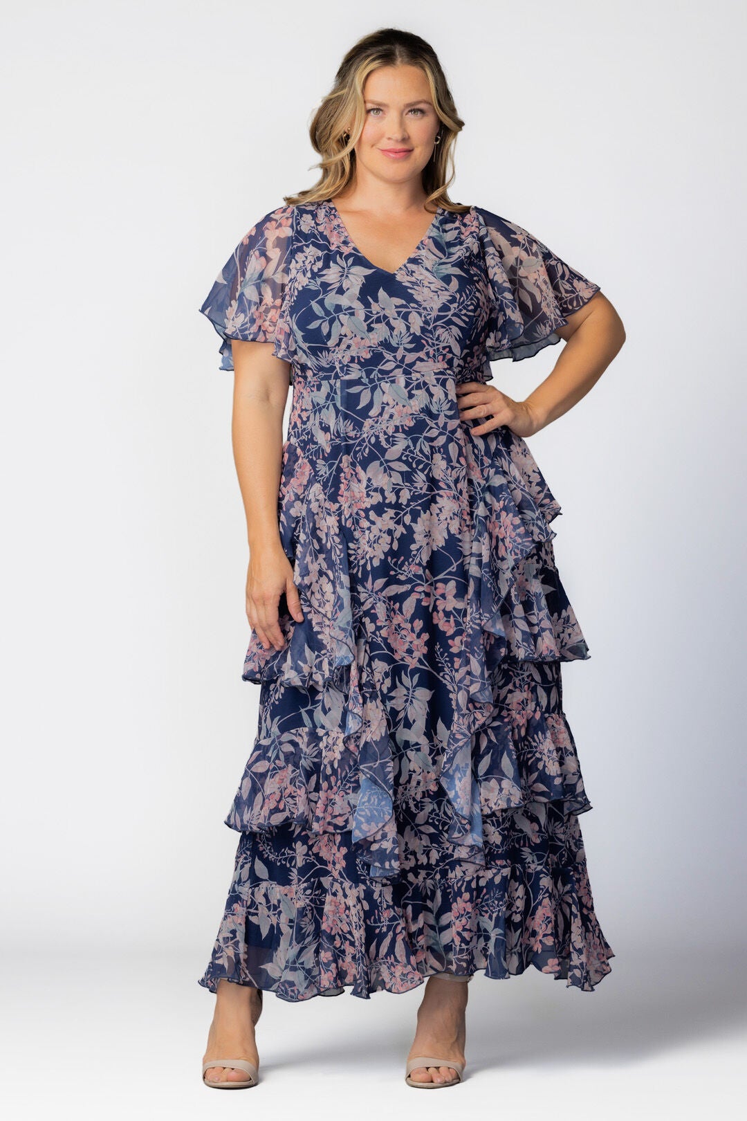 Tour de Flounce Evening Gown, Navy Wisteria Blooms / Navy, hi-res image number 0