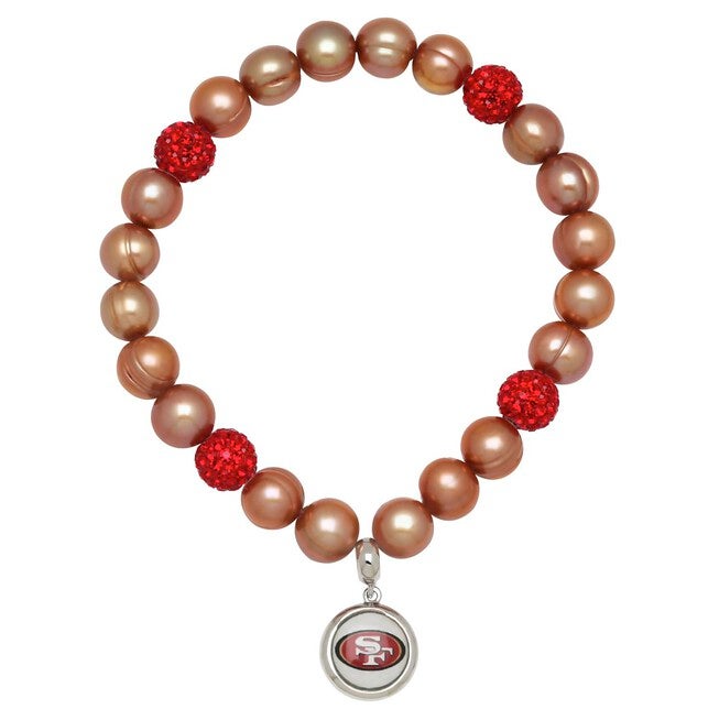 SAN FRANCISCO 49ERS STRETCH PEARL & CRYSTAL BRACELET, Gold / Gold, hi-res image number null