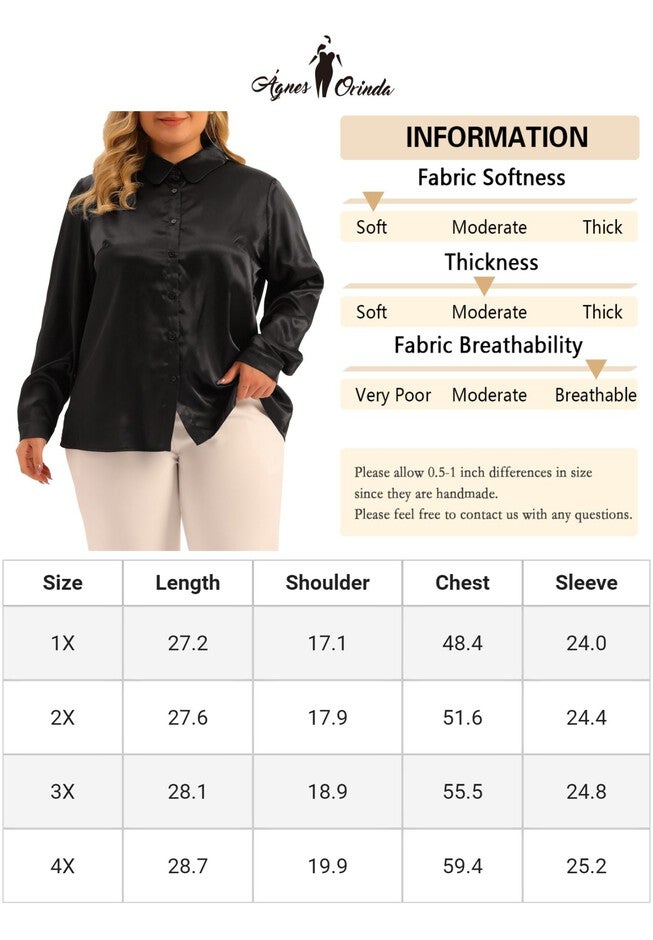 Collar Button Down Satin Shirt Top, Black / Black, alternate image number null