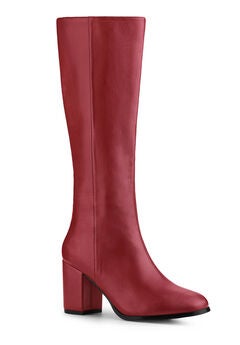 Round Toe Block Heels Knee High Boots