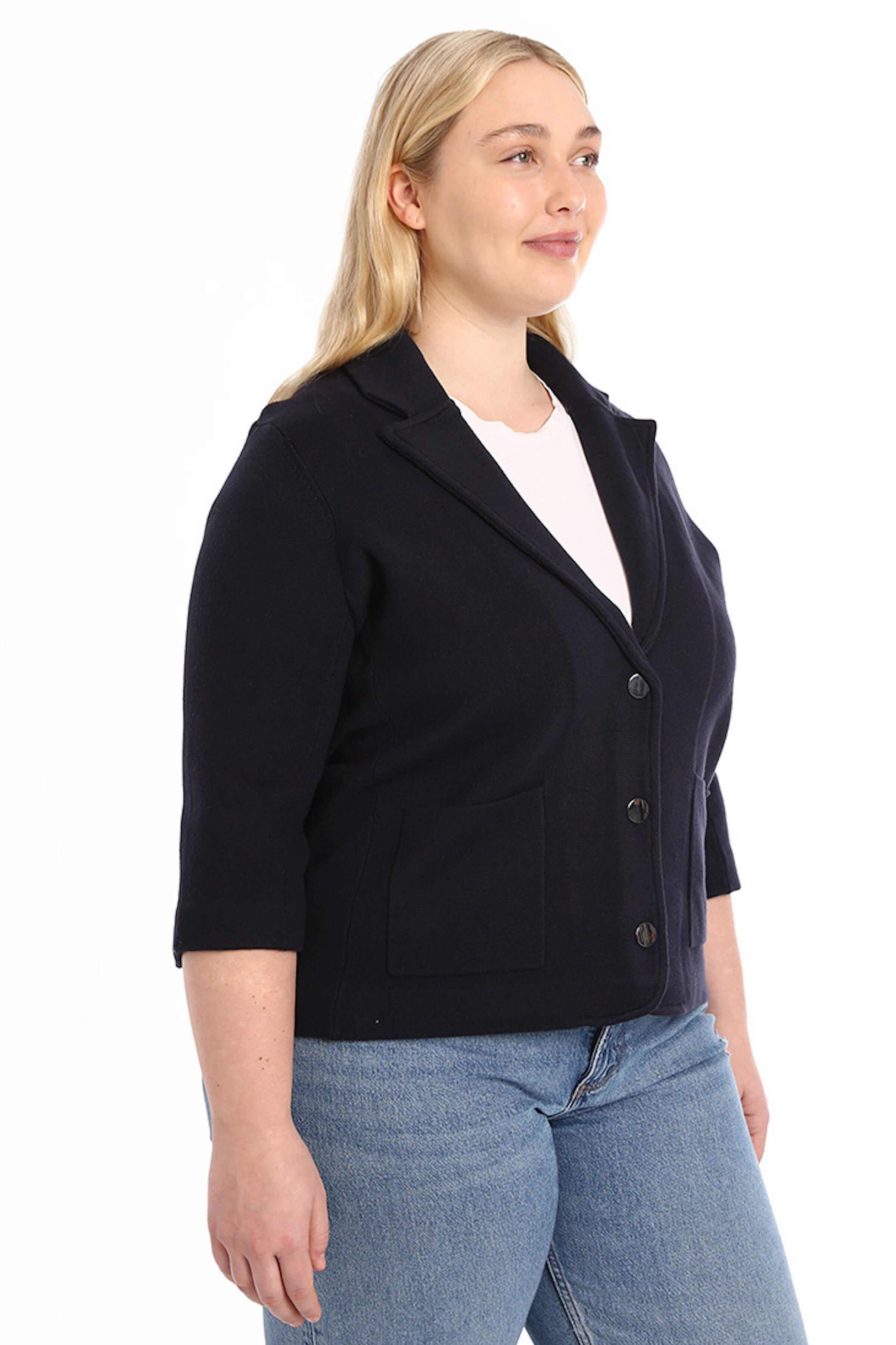 Cotton blend shrunken blazer, Navy / Navy, alternate image number 2