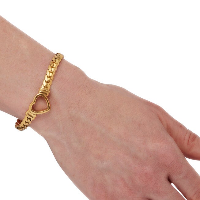 Yellow Gold Ion-Plated Stainless Steel Heart Bracelet And Necklace 16 Inch, , alternate image number null