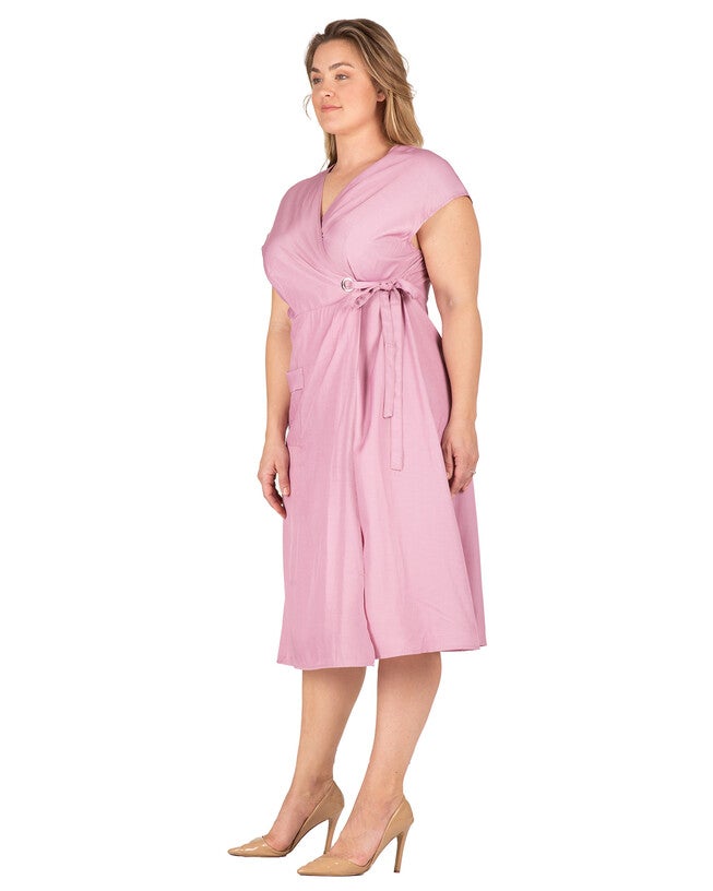 Hazel Women's Kimono Cap Sleeves Midi Wrap Dress, Mauve / Mauve, alternate image number 4