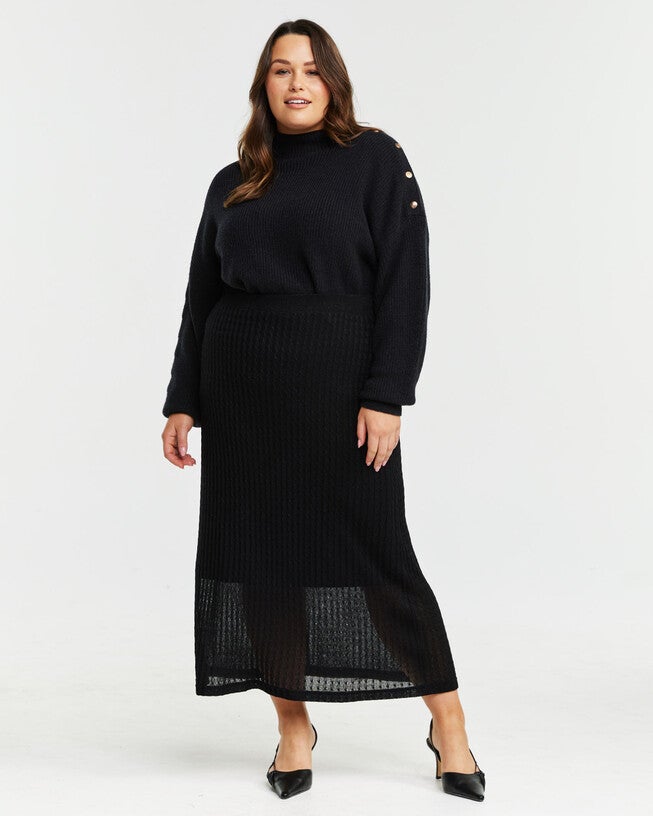 Oxford Black Metallic Knit Skirt, Blacksilver / Black, alternate image number null