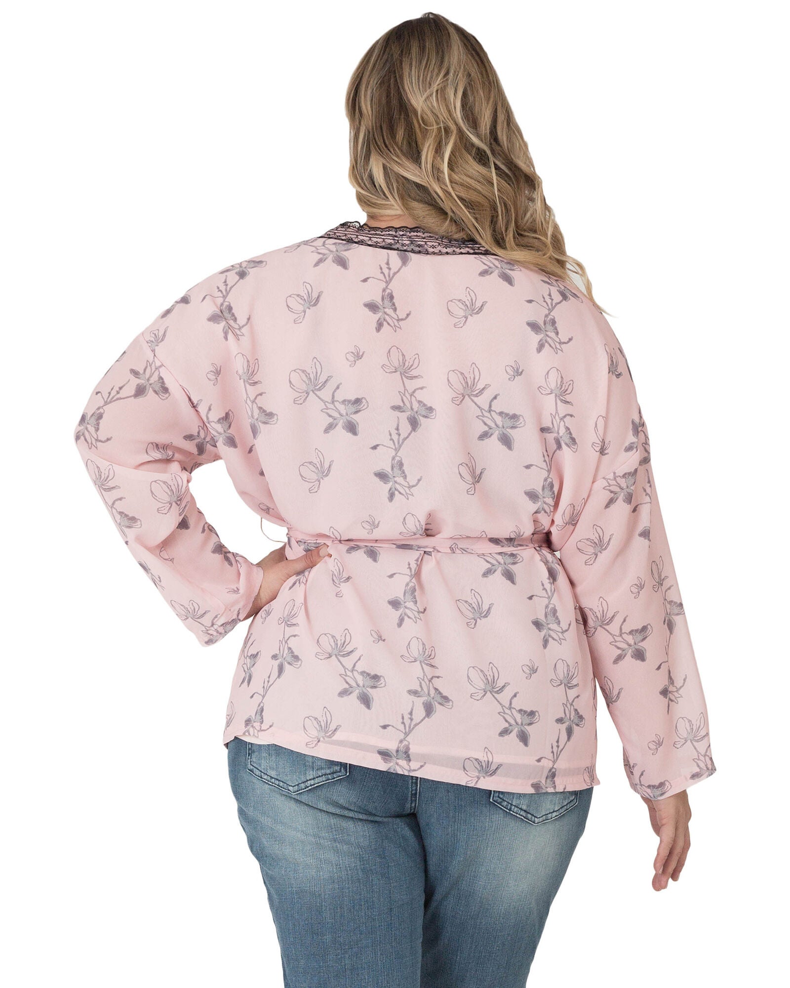 Plus Size Irna Floral Print Belted Kimono Cardigan Cover Up, , alternate image number 5