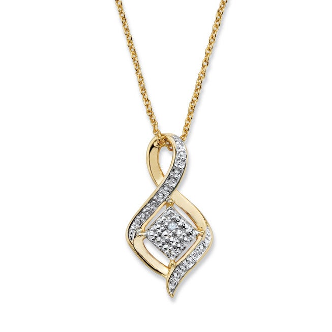 Diamond Accent Gold-Plated Cluster Bypass Pendant Necklace 18 inches - 20 inches, White / White, hi-res image number null