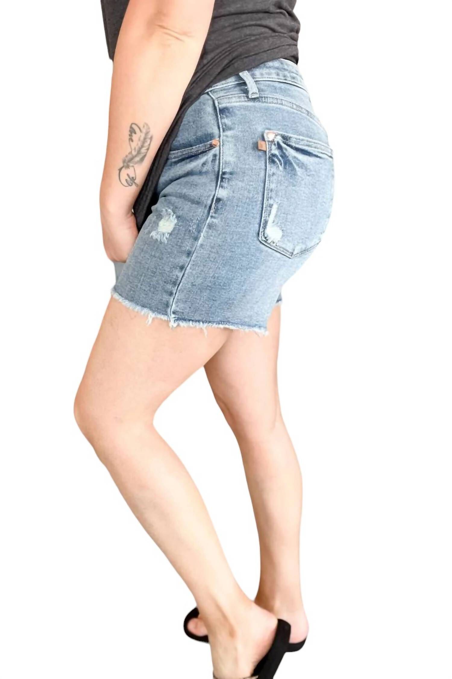 High Waist Button Fly Shorts, Blue / Azure Blue, alternate image number 1