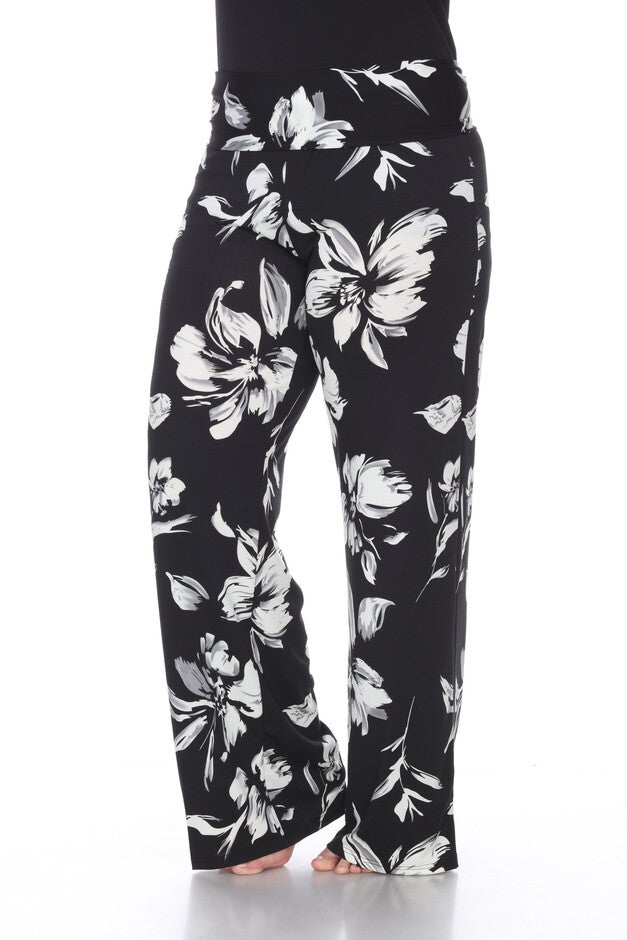 Flower Print Palazzo Pants, Black / Black, alternate image number 4