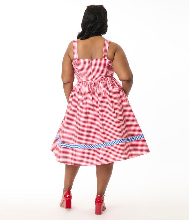 Unique Vintage Plus Size Red & Blue Gingham Swing Dress, Red / Red, alternate image number null