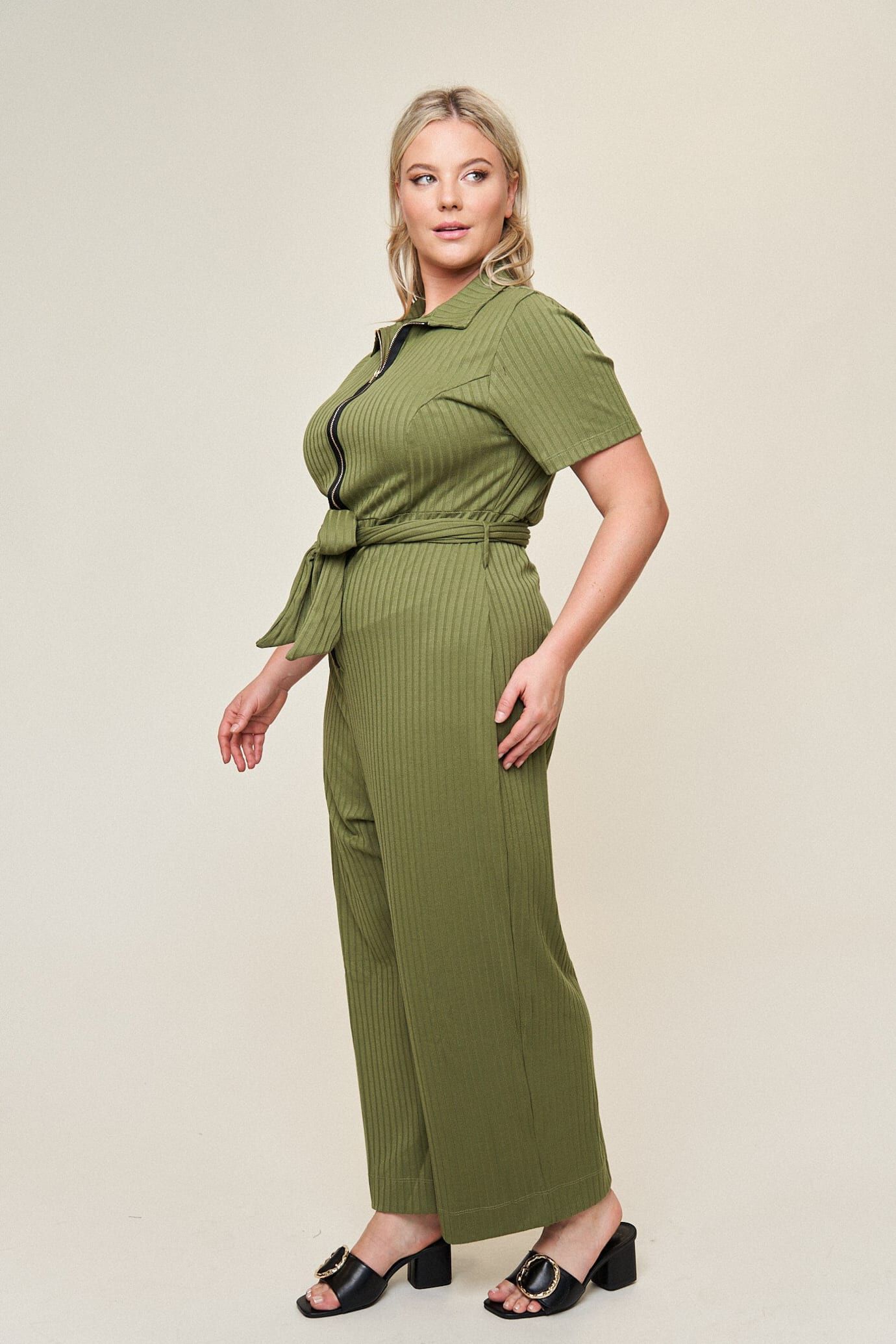 Lucia Belted Jumpsuit, Olive / Olive Green, alternate image number 1