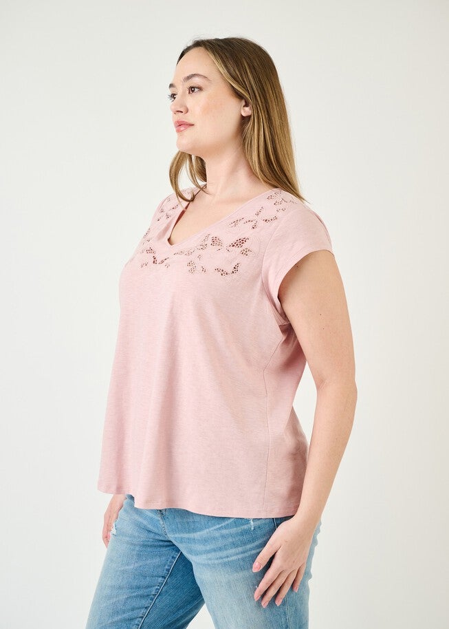 Faith Embroidered Cutout Top, Pink Adobe / Pink, alternate image number null