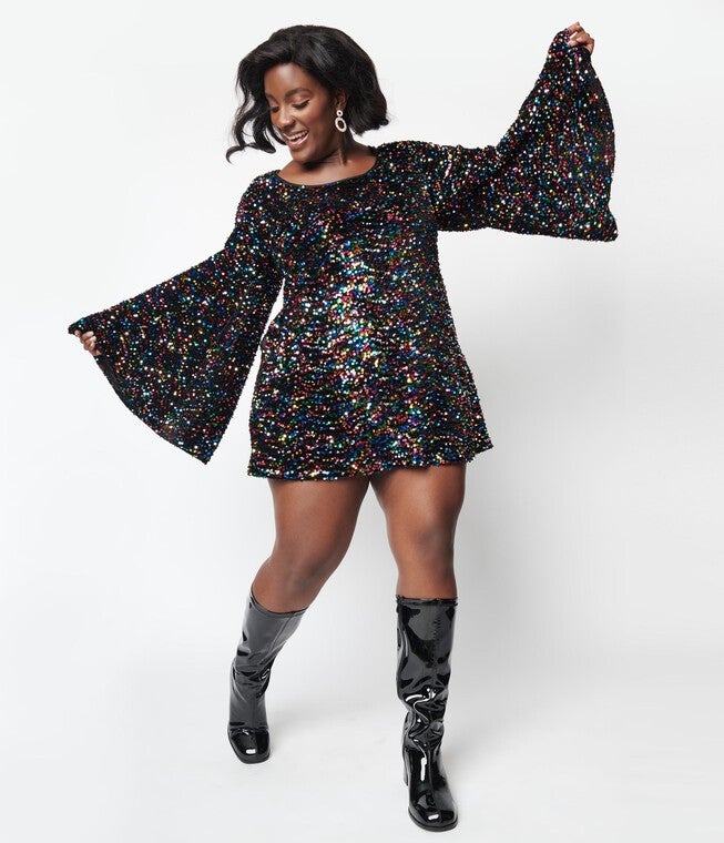 Smak Parlour Rainbow Sequin Downtown Scene Mini Dress, Black with Rainbow Sequins / Black, alternate image number 4