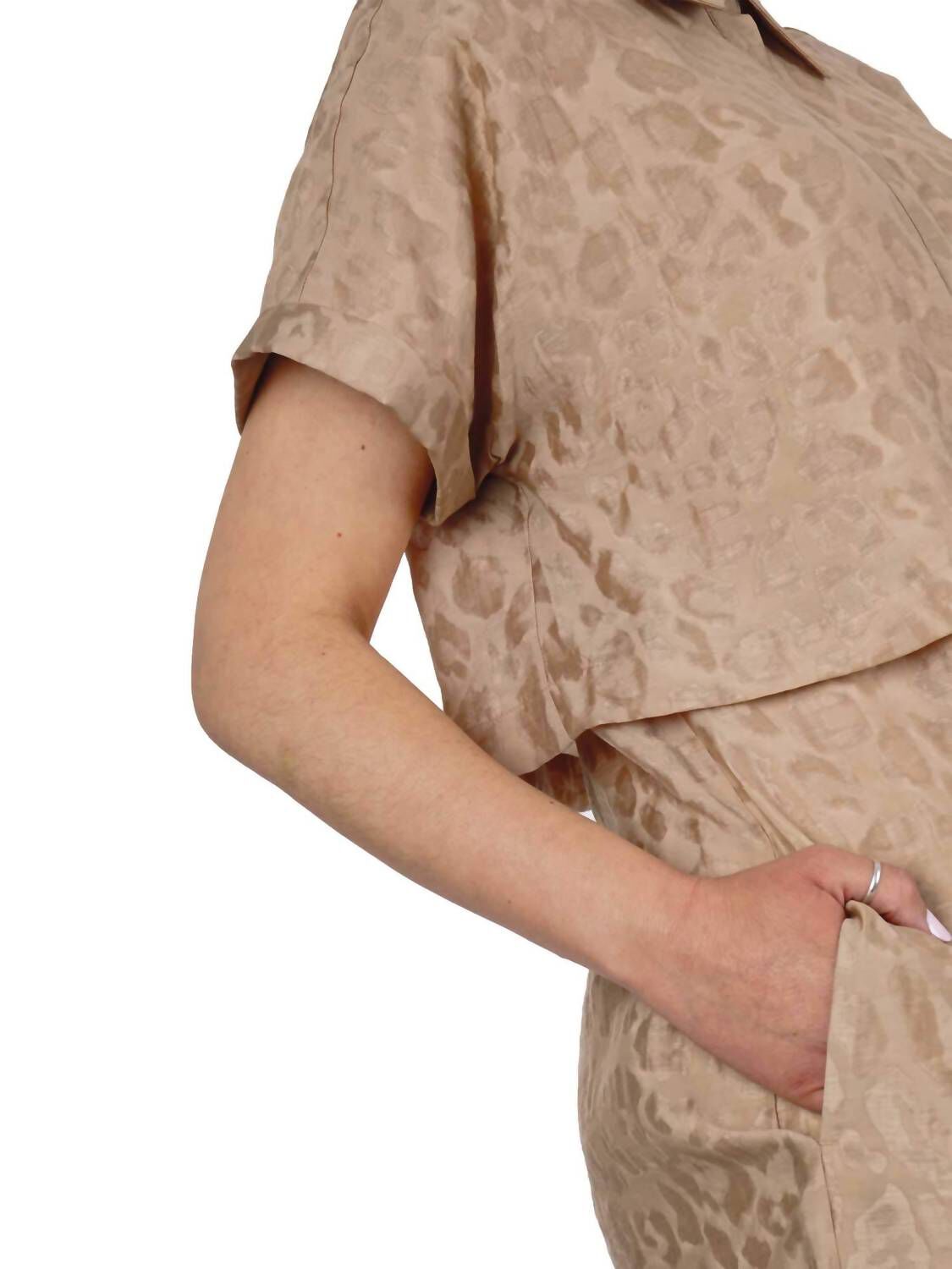 ANIMAL JACQUARD SHIRT DRESS IN BEIGE, Beige / Beige, alternate image number 3