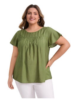 Summer Blouse Texture Ruffle Short Sleeve Toothpick Pleated Top