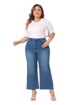 Button Stretchy Washed Wide Leg Jeans Palazzo Pants