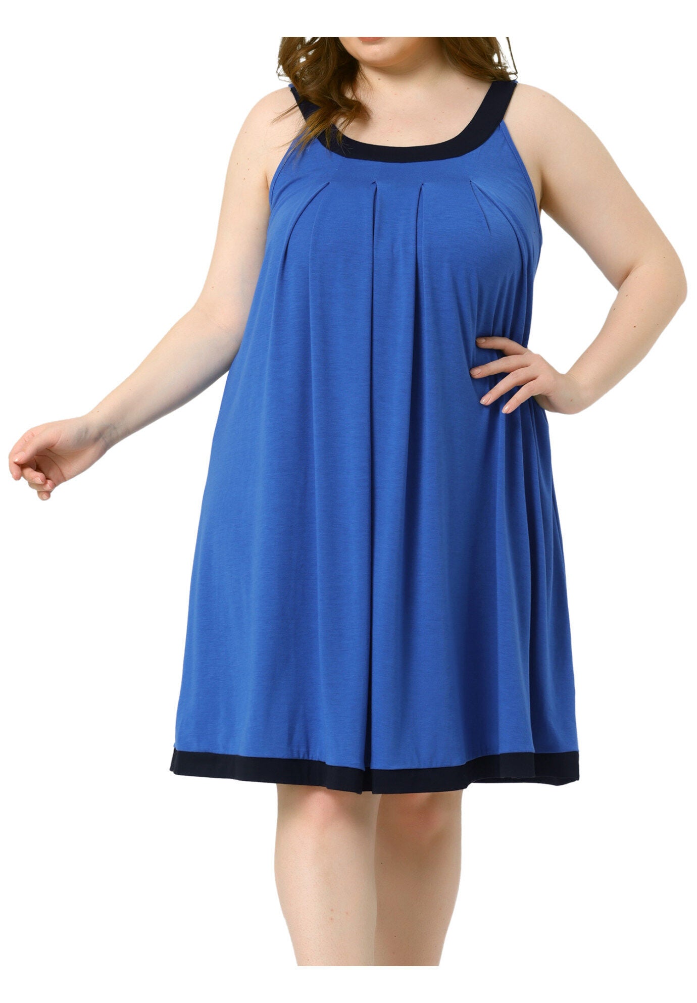 SLEEVELESS SLEEPWEAR WIDE STRAP SLEEPSHIRTS PLEATED SCOOPNECK NIGHTSHIRT, Royal Blue / Royal Blue, alternate image number 2