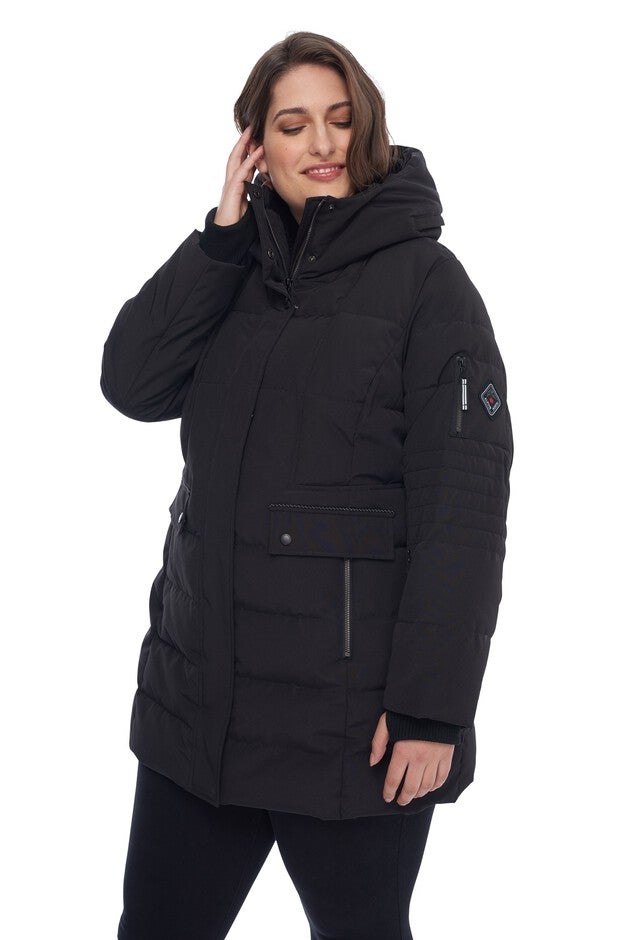 Women's Plus Size - KOOTNEY | Vegan Down Recycled Mid-Length Parka Coat, Black / Black, alternate image number null