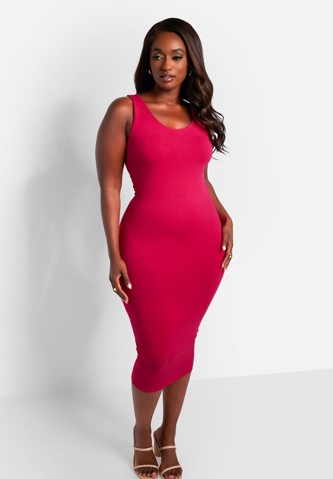 Essential Tank Midi Bodycon Dress, Fuchsia / Deep Fuchsia, alternate image number 1