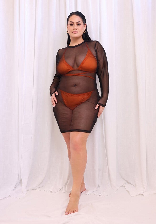 Clearly Sheer Mesh Bodycon Midi Dress, Black / Black, alternate image number 1