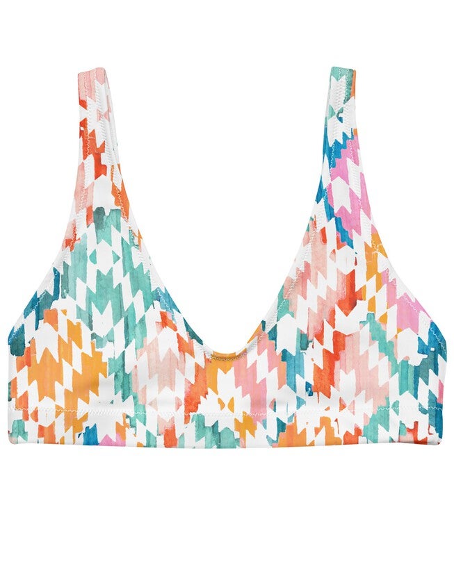 Carnival Ikat Recycled Bikini Top, Rainbow / White, hi-res image number 0