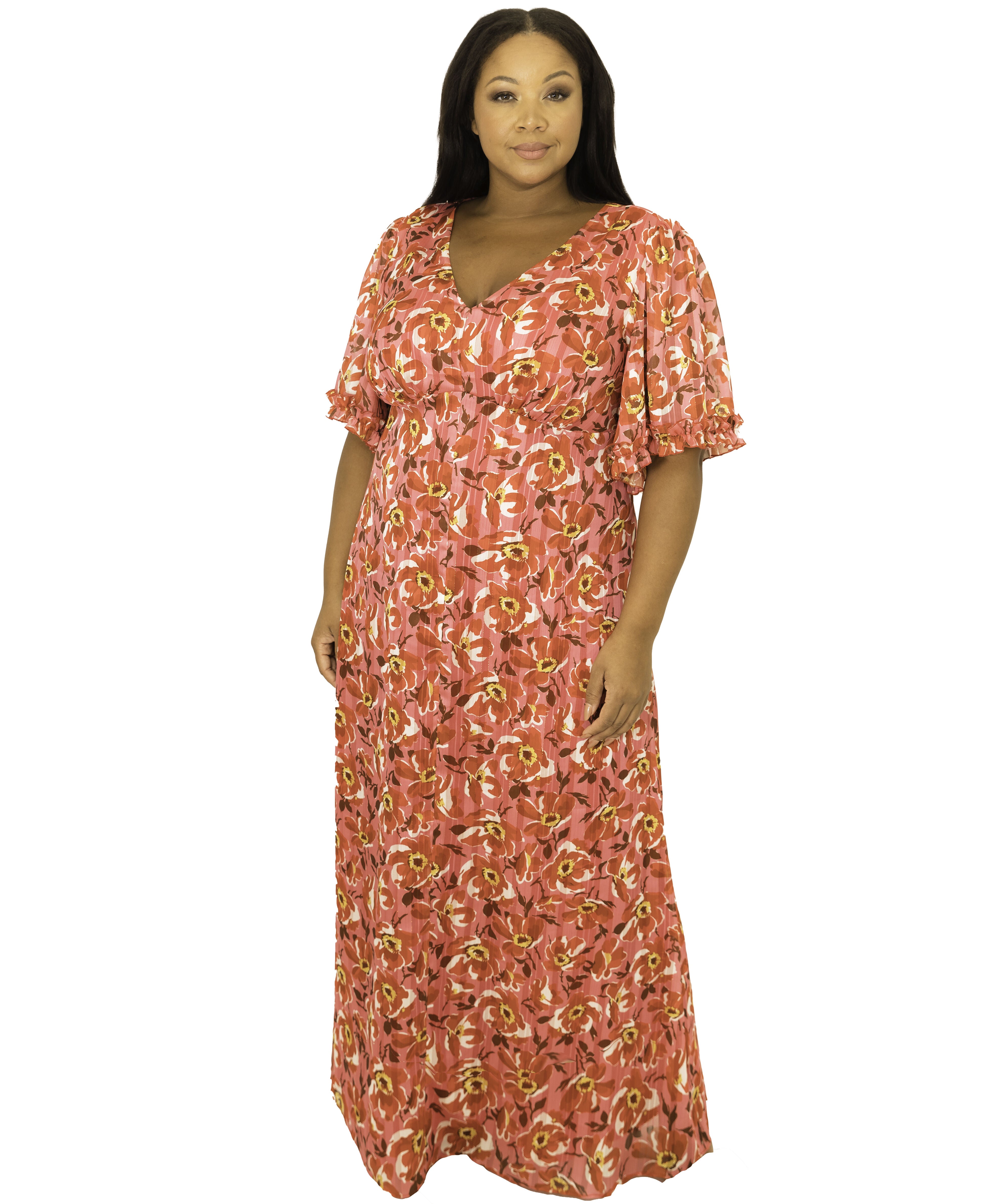 Ruffle Sleeve Floral Lurex Maxi Dress, , alternate image number 6