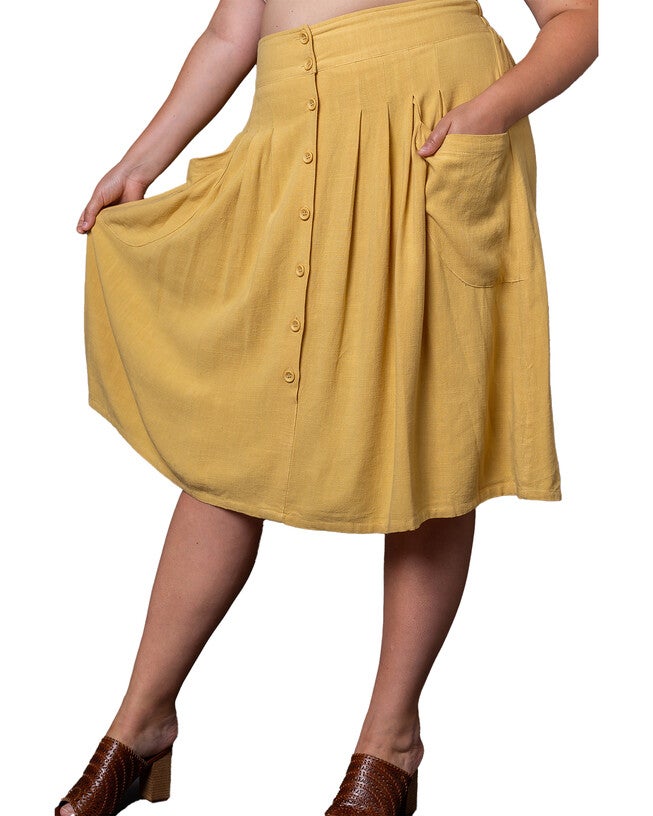Claire Button-Front Midi Skirt, Golden Yellow / Yellow, alternate image number null