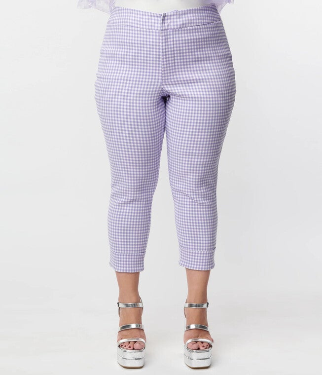 Smak Parlour Lavender Gingham Heart Pocket Smarty Pants Capri, Purple Gingham / Purple, alternate image number null