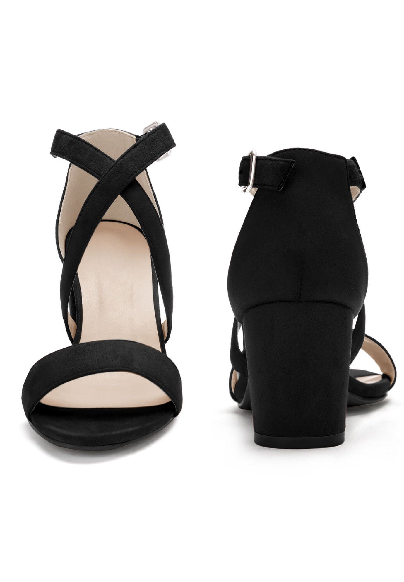 Crisscross Strap Open Toe Chunky Heels Sandals, Black / Black, alternate image number 1