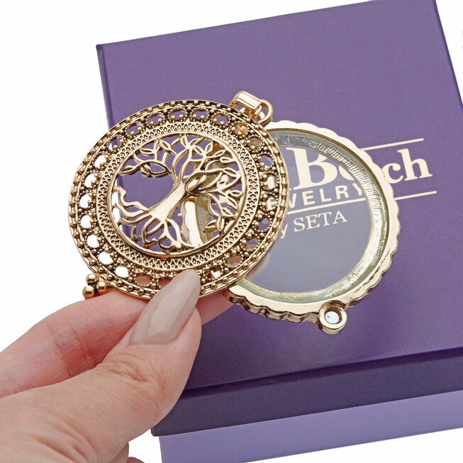 Tree of Life Antiqued Goldtone Magnifying Glass Pendant Necklace 24 inches, , alternate image number null