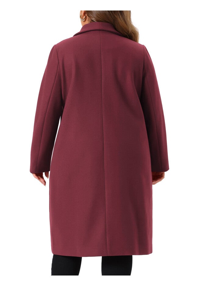Notch Big Lapel Double Breasted Mid-Long Peacoat, Burgundy / Red, alternate image number null