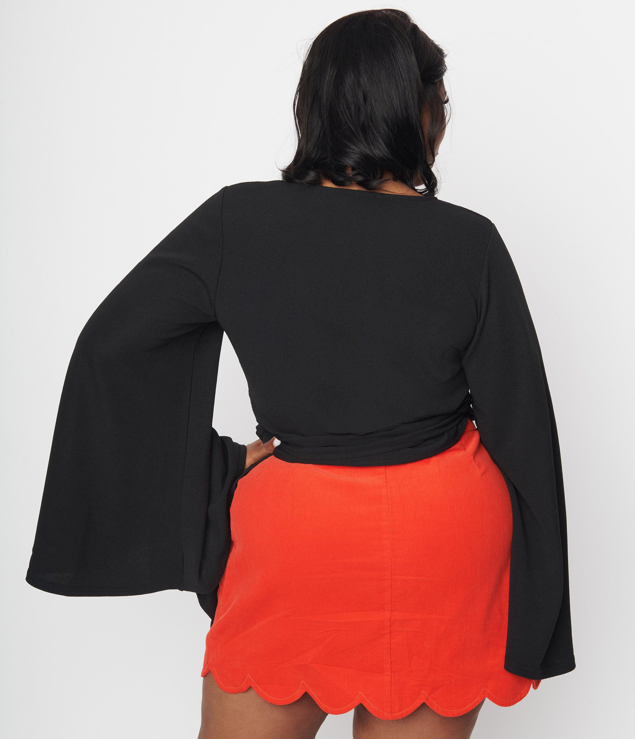 Smak Parlour Black Bell Sleeve Wrap Top, Black / Black, alternate image number 3