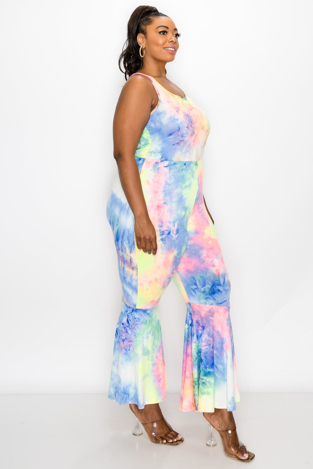 KATHLEEN TIE DYE JUMPSUIT, Neon Yellow / Light Yellow, alternate image number 1