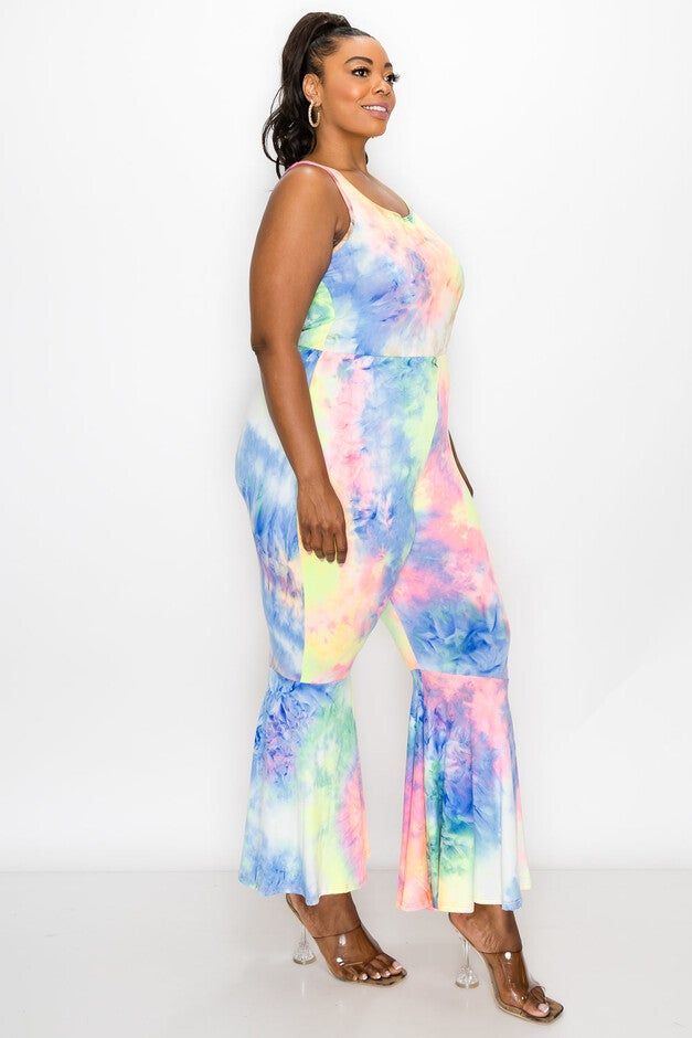 KATHLEEN TIE DYE JUMPSUIT, Neon Yellow / Light Yellow, alternate image number 1