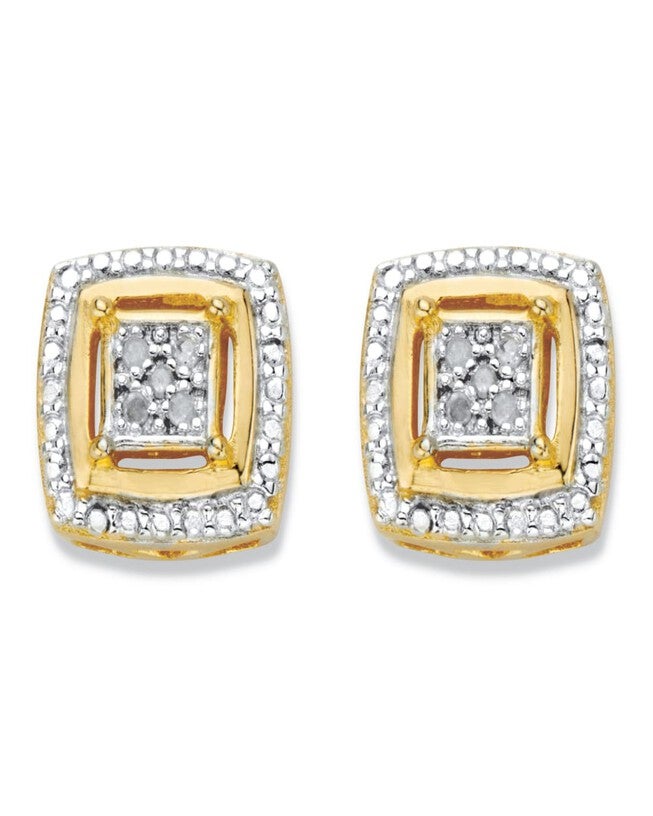 Diamond Accent Squared Two-Tone Gold-Plated Button Earrings, White / White, hi-res image number 0
