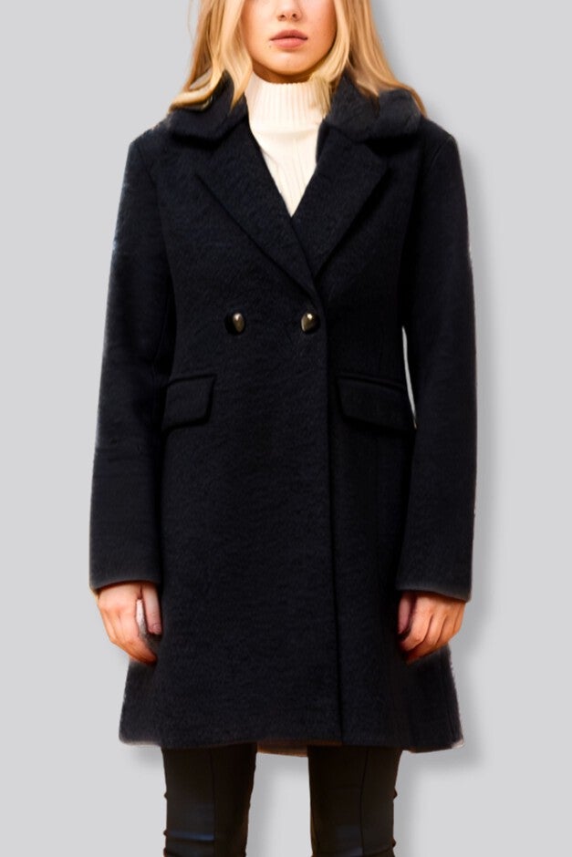 Freja Coat Double Breasted Removable Faux Fur Collar, Black / Black, hi-res image number 0