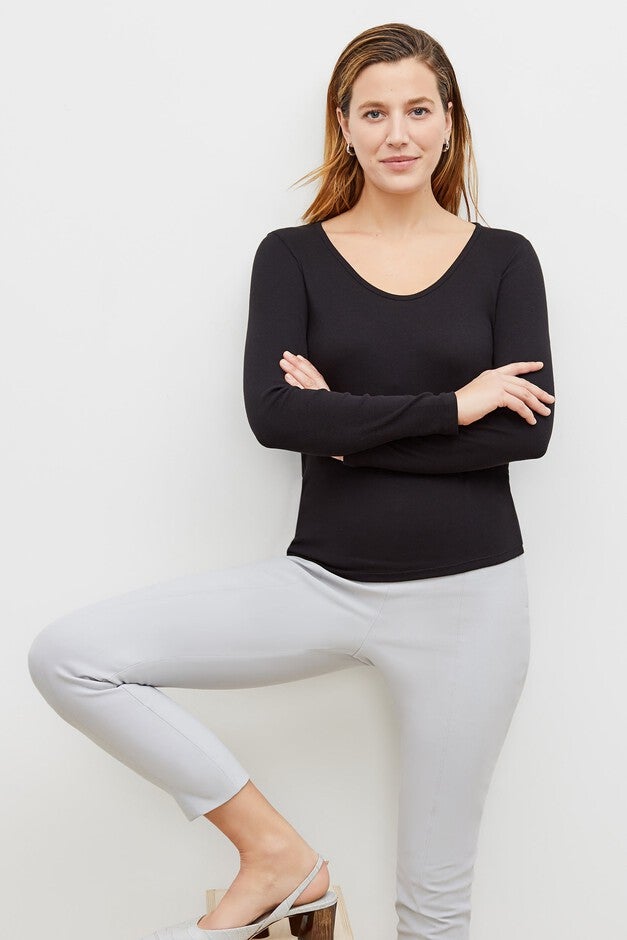 Marcia Layering T-Shirt - Ribbed Pima Cotton, Black / Black, alternate image number 3